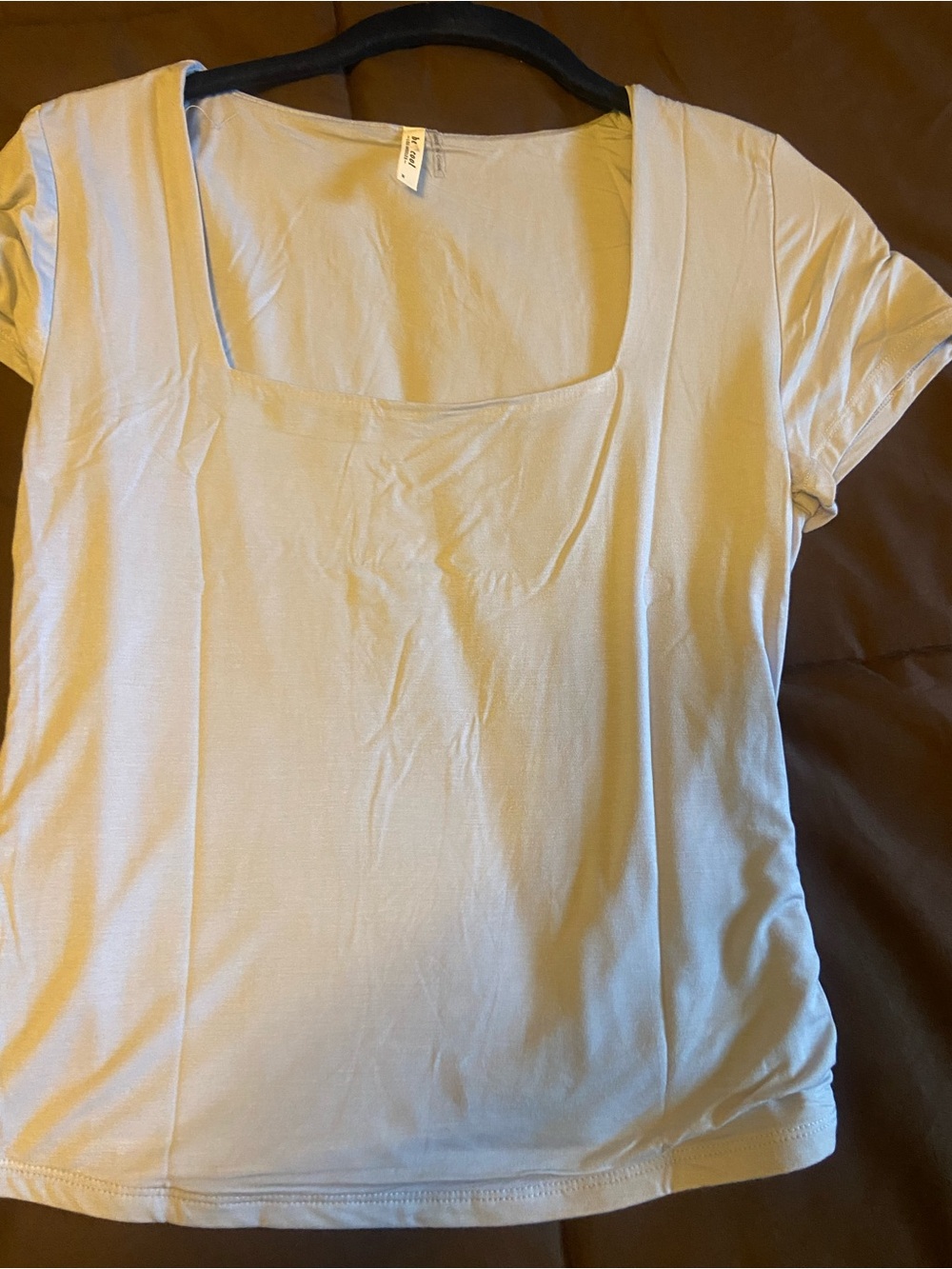 BE COOL Cream Square Neck Short Sleeve Tee
